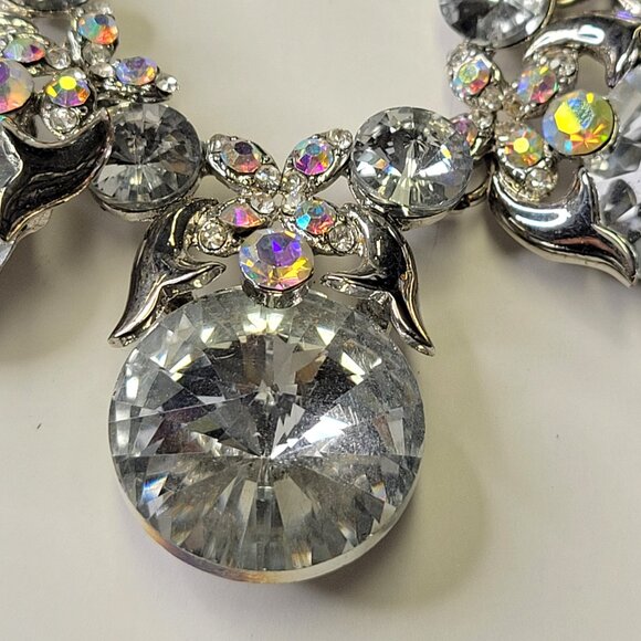 Vintage Clear Crystal Rhinestones Silvertone Necklace - Picture 6 of 12